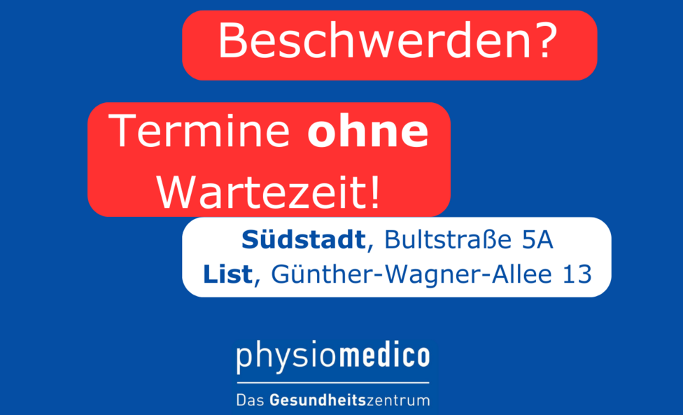 Text: Beschwerden? Termine ohne Wartezeit