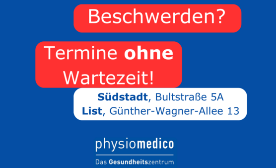 Text: Beschwerden? Termine ohne Wartezeit